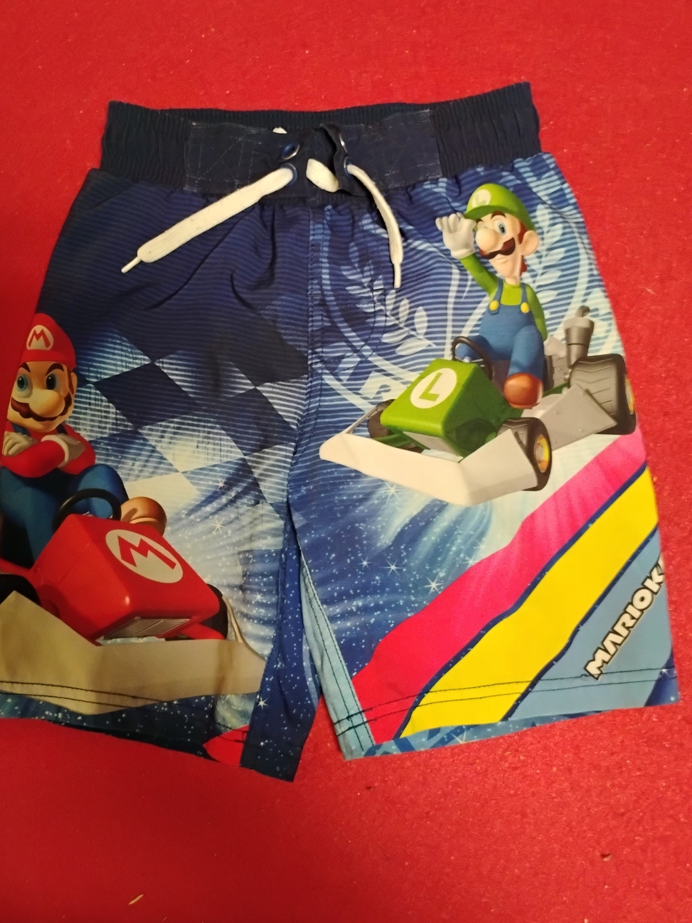 Blue Mario Kart Kids Swim Shorts with Luig i & Mario Graphics